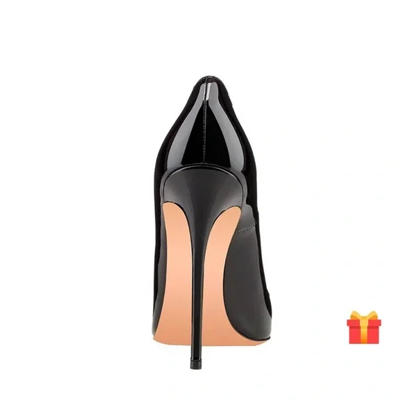 FSJ Black Patent Leather High Heels Office Pointed Toe Pumps Shoes - Picture 3 of 8